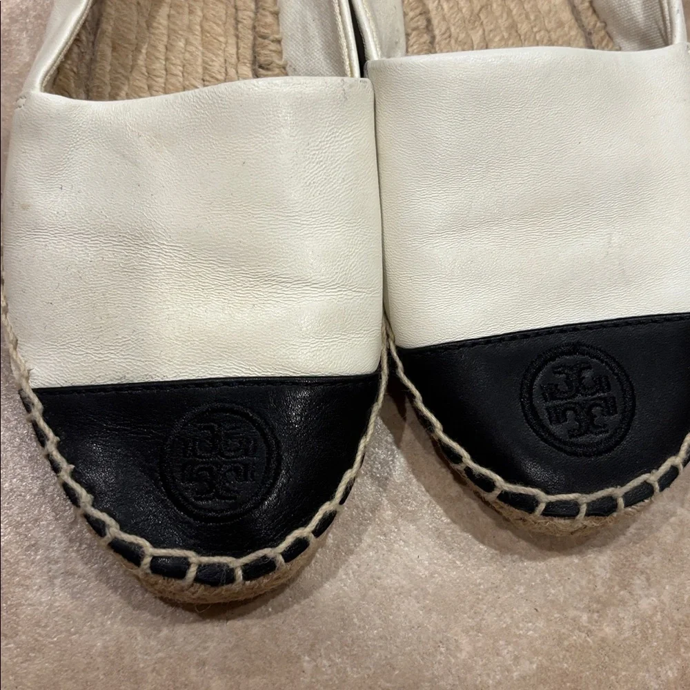 Tory Burch Dulce De Leche Black Leather Colorblock Espadrilles
